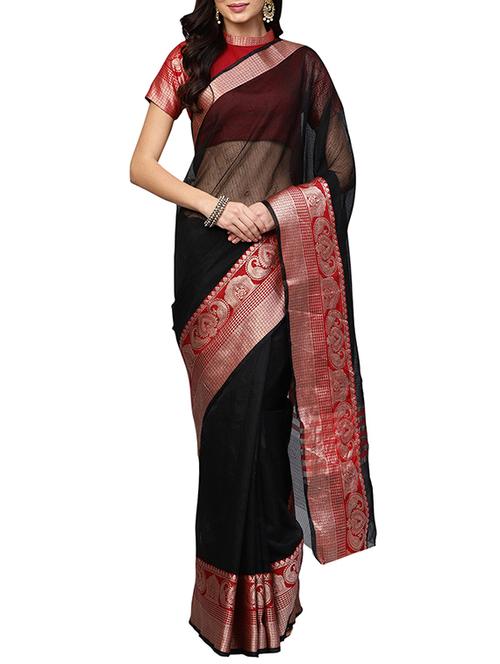 zari woven contrast border saree with blouse - 15777617 - Very Small Image - 1