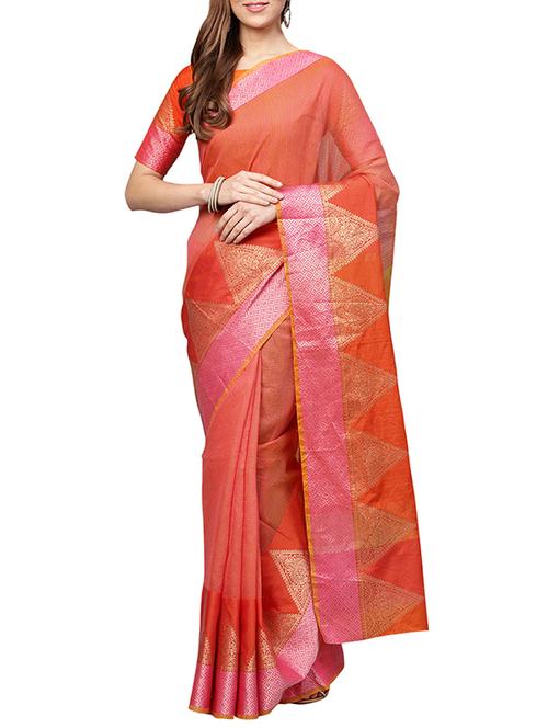temple bordered art silk saree with blouse - 15777620 - Very Small Image - 1