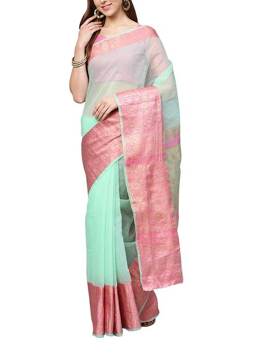 contrast border art silk saree with blouse - 15777621 - Very Small Image - 1