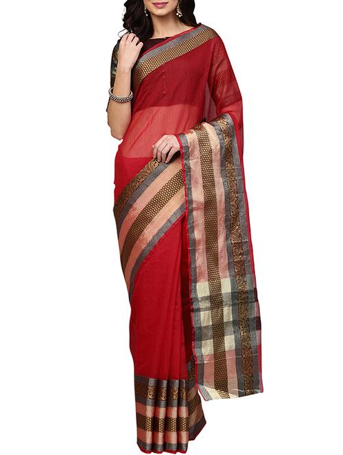 contrast border art silk saree with blouse - 15777623 - Very Small Image - 1