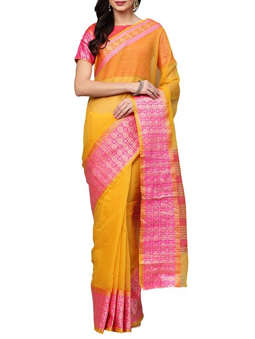 contrast border art silk saree with blouse - 15777624 - Very Small Image - 1