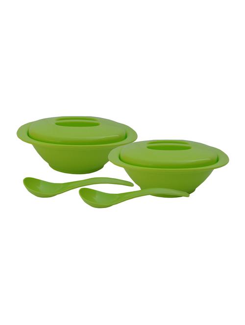 incrizma plastic serving bowl with double serving spoon set, 24cm, lime green - 15778017 - Very Small Image - 1