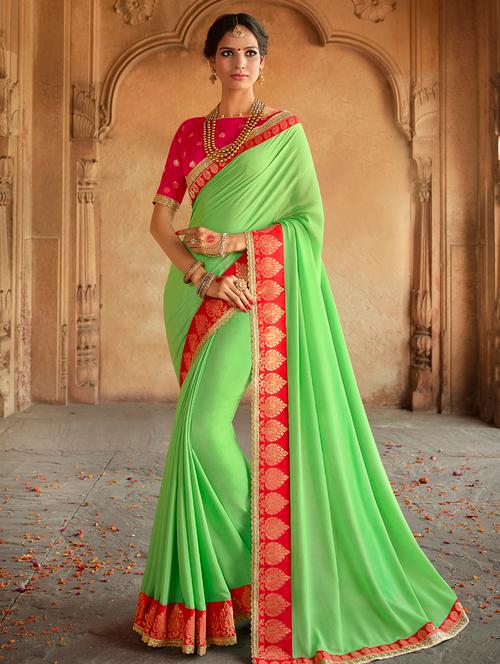 zari lace embroidered solid saree with blouse - 15778582 - Very Small Image - 1