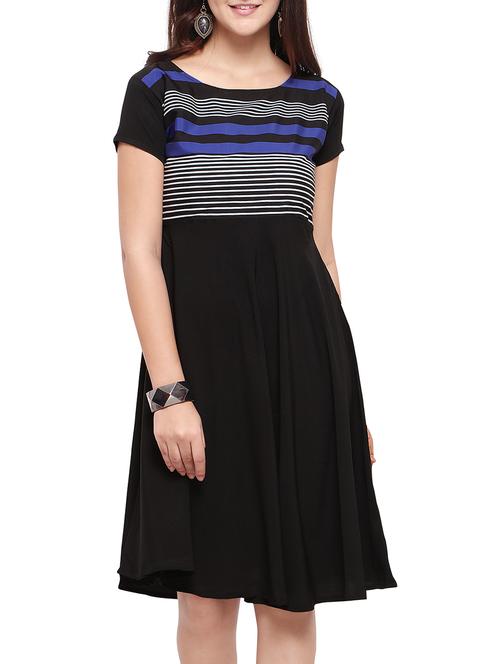 short sleeved striped flared dress - 15778731 - Very Small Image - 1