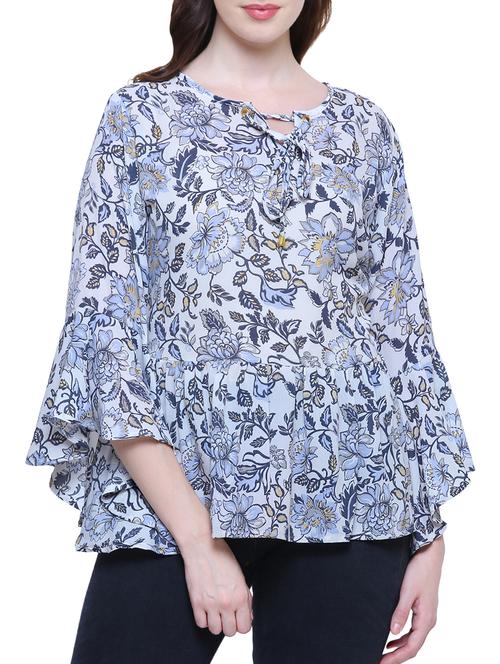 bell sleeved tie-up detail floral top - 15778795 - Very Small Image - 1
