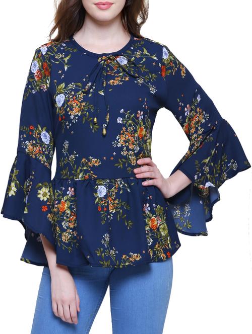 bell sleeved tie-up detail floral top - 15778797 - Very Small Image - 1