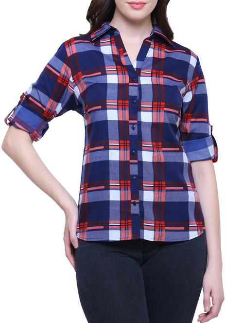 checkered roll tab sleeved shirt - 15778800 - Very Small Image - 1