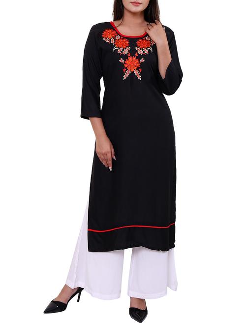 straight kurta with floral embroidery on yoke. - 15779364 - Very Small Image - 1