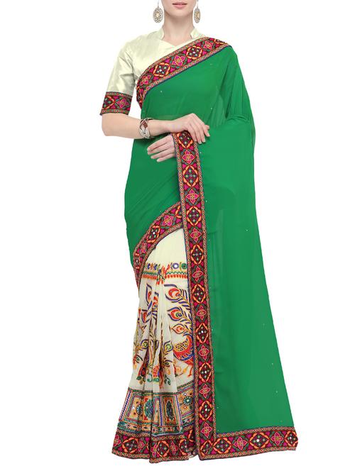 half and half ethnic motif embroidered saree with blouse - 15780193 - Very Small Image - 1