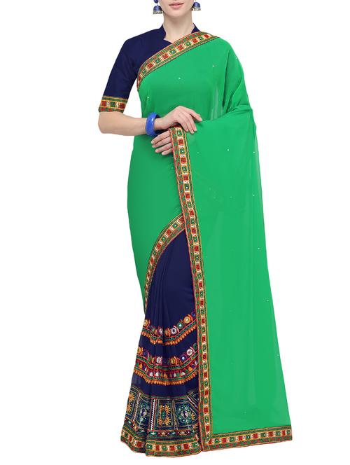 half and half ethnic motif embroidered saree with blouse - 15780203 - Very Small Image - 1