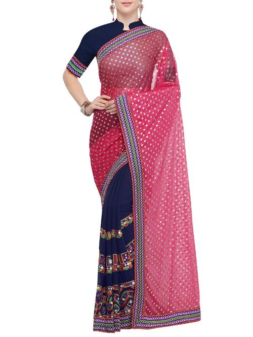 half and half ethnic motif embroidered saree with blouse - 15780208 - Very Small Image - 1