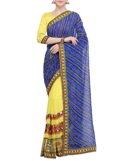 half and half ethnic motif embroidered saree with blouse - 15780216 - Very Small Image - 1