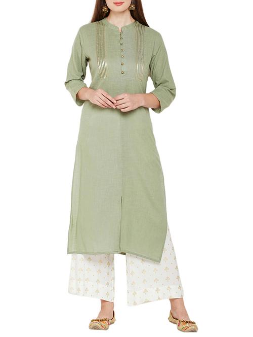 olive embellished straight kurta - 15780401 - Very Small Image - 1