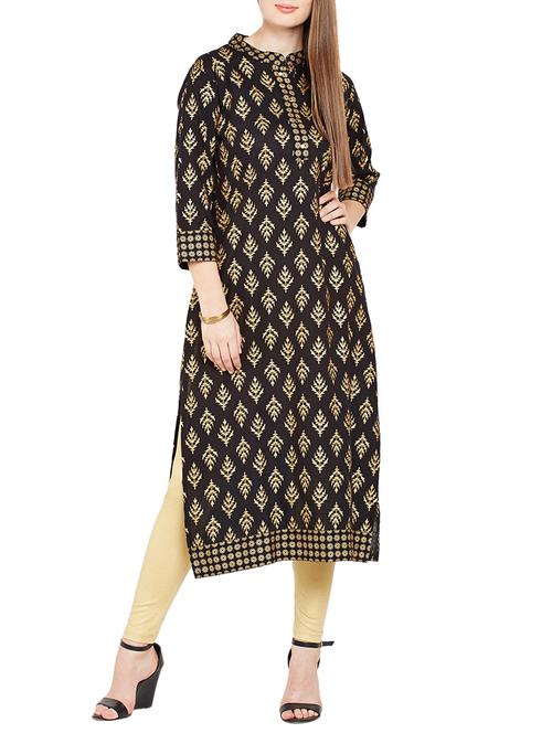 straight foil print kurta - 15780415 - Very Small Image - 1