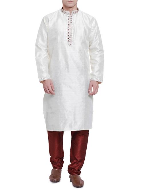 white silk blend kurta pyjama set - 15780485 - Very Small Image - 1