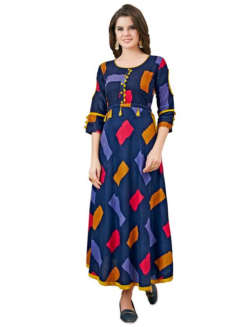 flared checkered kurta with tassels - 15780942 - Very Small Image - 1