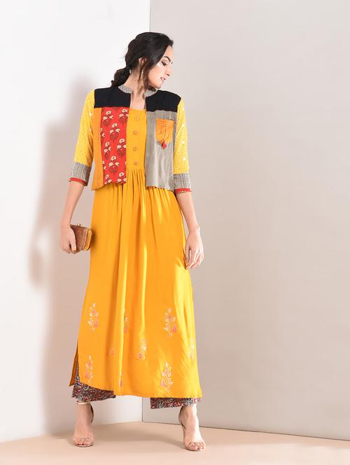 straight embroidered kurta with jacket - 15781300 - Very Small Image - 1