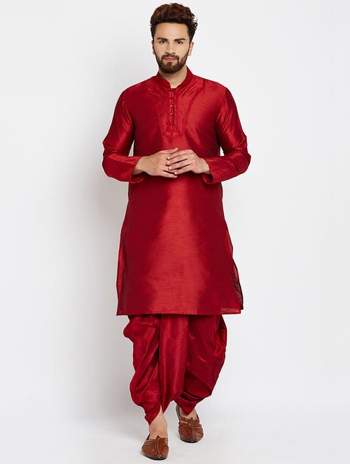 red silk blend dhoti kurta set - 15781715 - Very Small Image - 1
