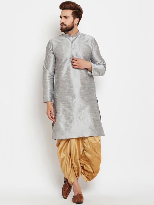 silver silk blend dhoti kurta set - 15781722 - Very Small Image - 1