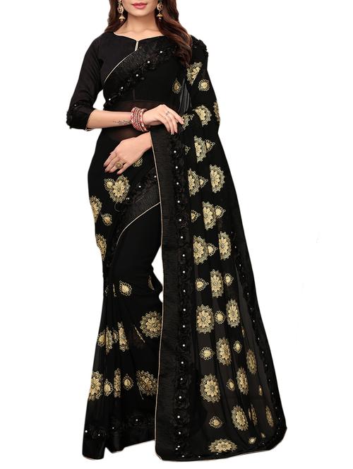 ribbon work floral embroidered saree with blouse - 15782391 - Very Small Image - 1