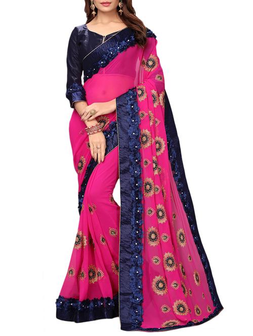 ribbon work floral embroidered saree with blouse - 15782755 - Very Small Image - 1
