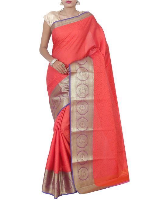 zari embroidered border banarasi saree with blouse - 15782813 - Very Small Image - 1