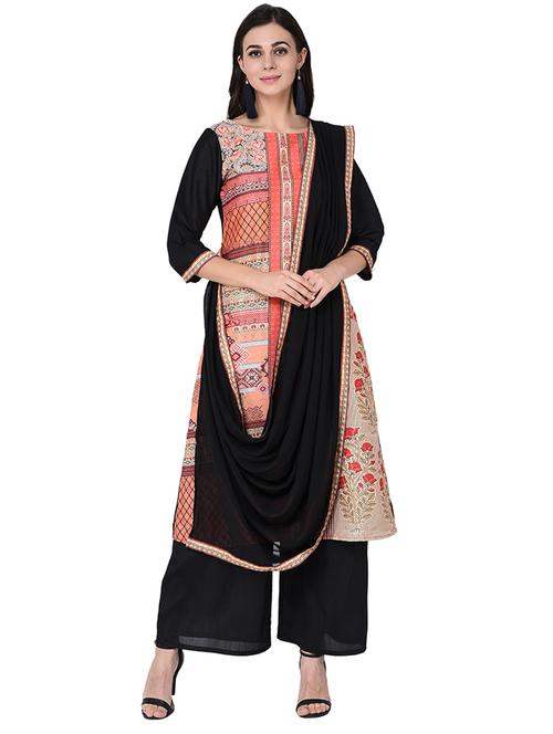 a-line printed kurta with drape dupatta - 15785000 - Very Small Image - 1