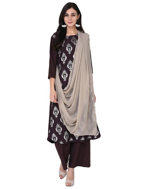 cowl foil printed kurta with drape dupatta - 15785006 - Very Small Image - 1