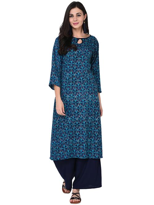 a-line printed key hole kurta - 15785025 - Very Small Image - 1