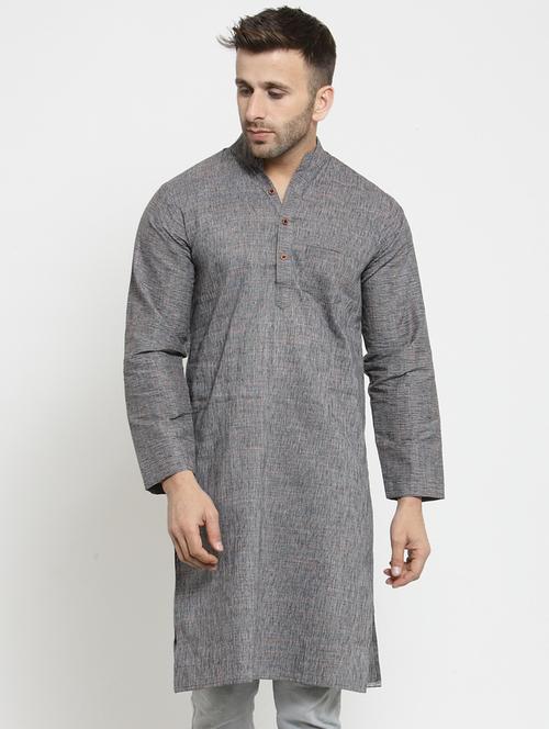 grey cotton long kurta - 15785172 - Very Small Image - 1
