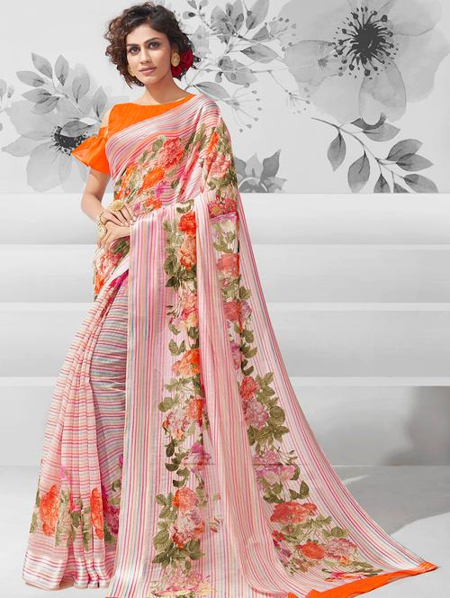 floral printed saree with blouse - 15785495 - Very Small Image - 1