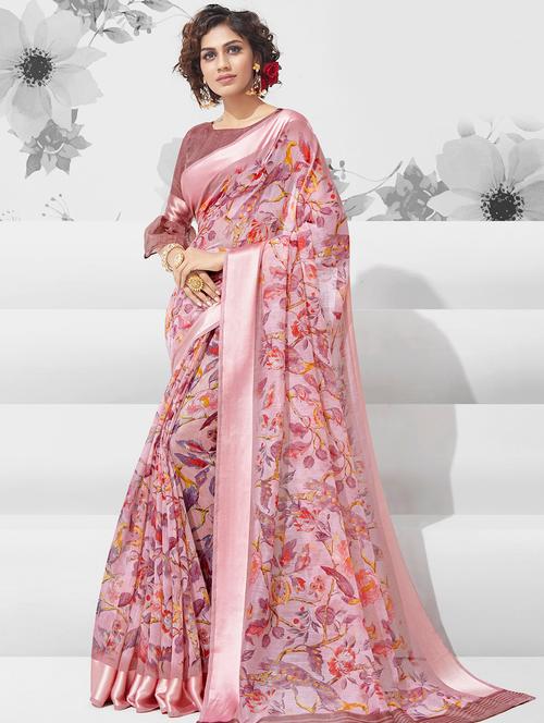 floral printed saree with blouse - 15785497 - Very Small Image - 1