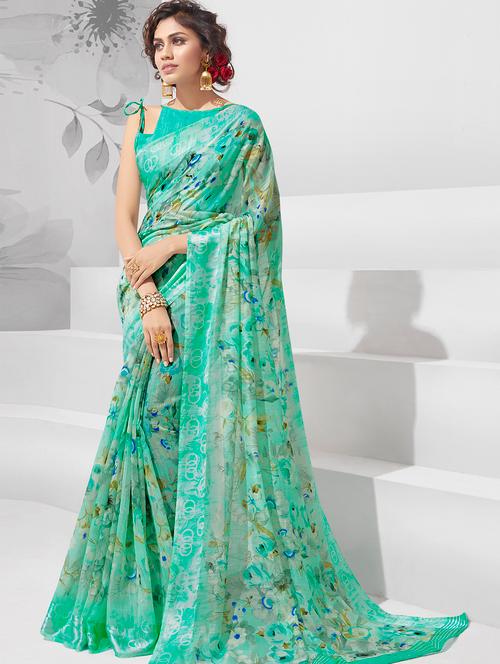 floral printed saree with blouse - 15785500 - Very Small Image - 1