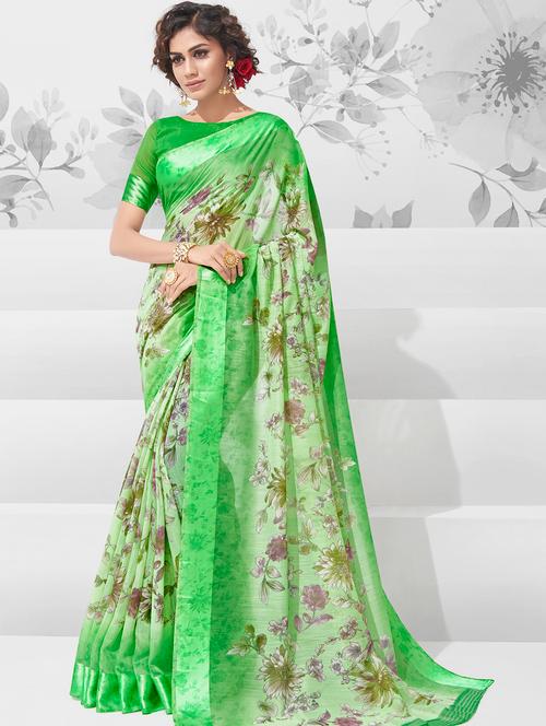 floral printed saree with blouse - 15785502 - Very Small Image - 1