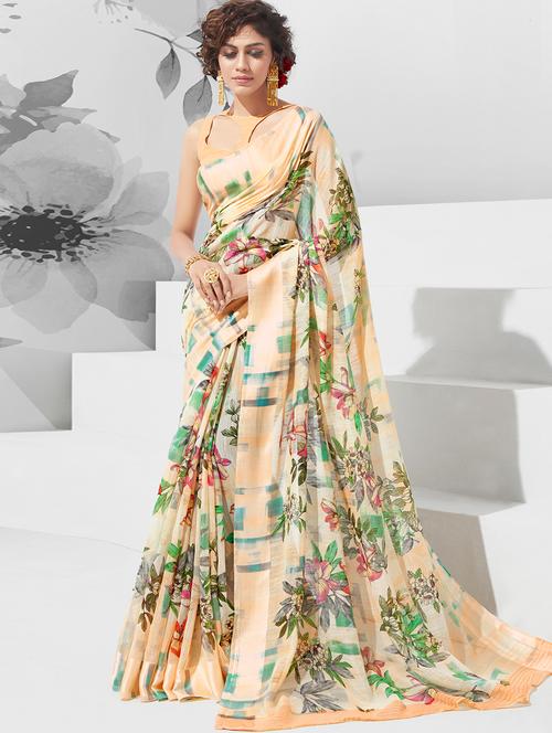 floral printed saree with blouse - 15785504 - Very Small Image - 1