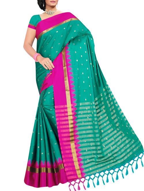 contrast zari border banarasi saree with blouse - 15786248 - Very Small Image - 1