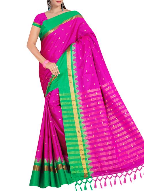contrast zari border banarasi saree with blouse - 15786249 - Very Small Image - 1