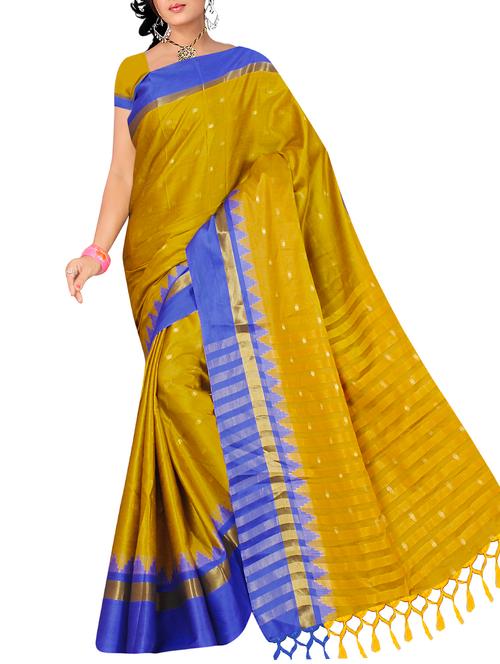 contrast zari border banarasi saree with blouse - 15786250 - Very Small Image - 1