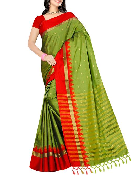 contrast zari border banarasi saree with blouse - 15786252 - Very Small Image - 1