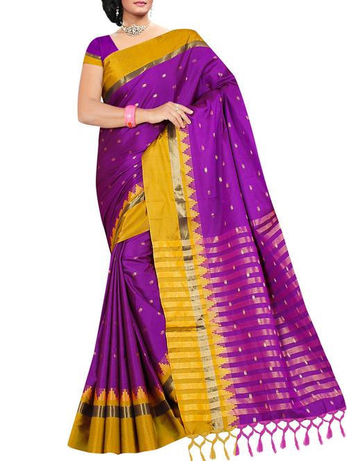 contrast zari border banarasi saree with blouse - 15786254 - Very Small Image - 1