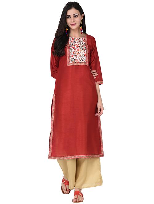 contrast yoke printed kurta with palazzo set - 15786429 - Very Small Image - 1