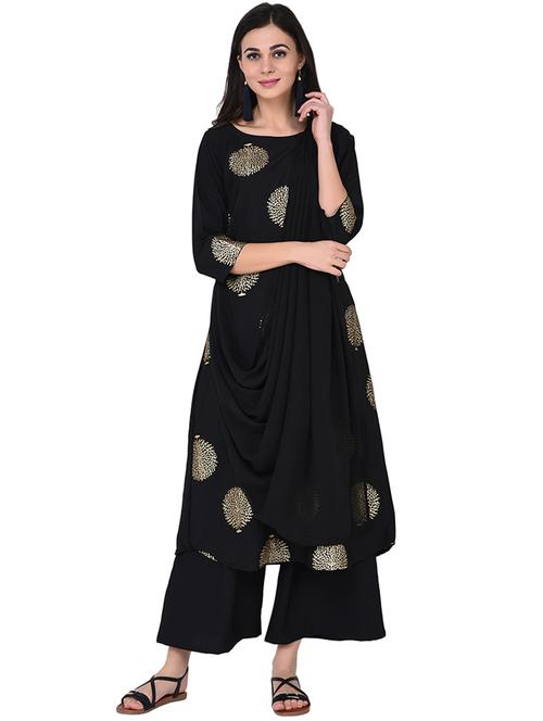 foil printed kurta palazzo with drape dupatta set - 15786480 - Very Small Image - 1