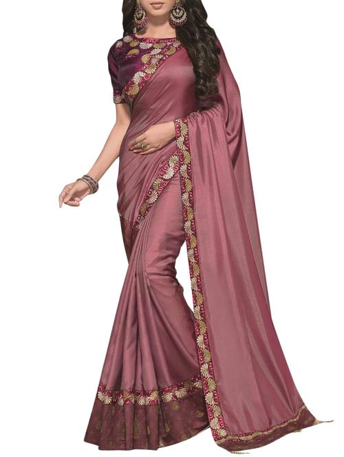 lace embroidered solid saree with blouse - 15786497 - Very Small Image - 1