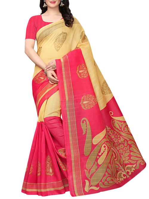 ethnic motif printed saree with blouse - 15787130 - Very Small Image - 1