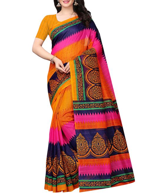 ethnic motif printed saree with blouse - 15787131 - Very Small Image - 1