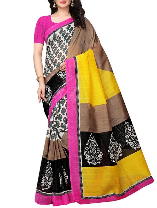 ethnic motif color block printed saree with blouse - 15787138 - Very Small Image - 1
