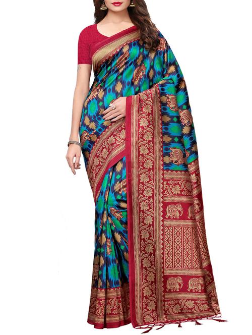 contrast border printed silk blend saree - 15788134 - Very Small Image - 1