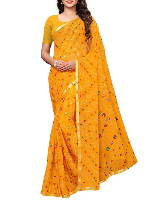 zari bordered bandhani saree with blouse - 15788150 - Very Small Image - 1