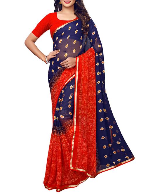zari bordered bandhani saree with blouse - 15788154 - Very Small Image - 1