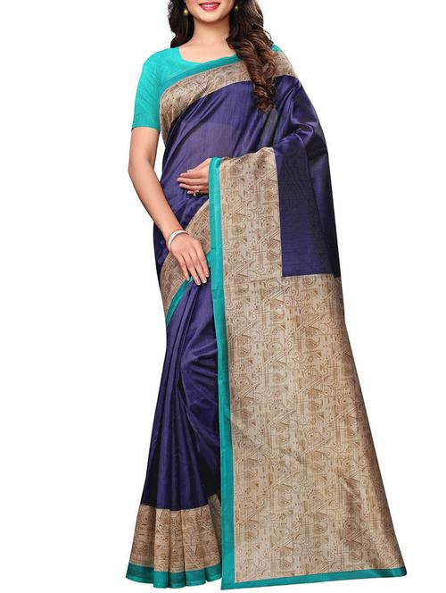 contrast bordered printed saree with blouse - 15788170 - Very Small Image - 1